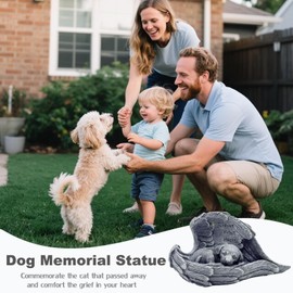 VEEKI Dog Memorial Gifts for Loss of Dog, Peaceful Sleeping Solar Angel Dog Statue Outdoor Waterproof, Resin Dog Figurine Pet Memorial Stone for Garden Grave Markers, Loss of Pet Sympathy Gift (Dog)