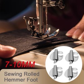 KUAKE Set of 4 Sewing Rolled Foot Set, 7/8/9/10 mm Rolled Hem Presser Foot, Sewing Foot for Rolled Hems, Sewing Machine Roll Hem Presser Foot Fit for Sewing Machines, Clothing Shops