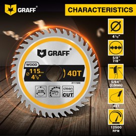 4-1/2 Inch Angle Grinder Circular Saw Blade Set for Wood, Plywood, Laminate, Drywall, Plastic – 40-Teeth Wood Cutting Disc from GRAFF