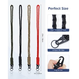 YETOOME 4 Pieces Heavy Duty Neck Lanyard Keychain for Men Women Outdoor Survival, Parachute Rope Necklace Keychains with HK Clip Key Ring for ID Card Badge Holder, Camera, Wallet and Keys