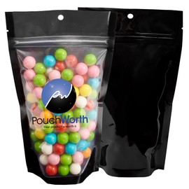 PouchWorth 50 Pack 5"x8" Mylar Clear/Black Nylon Resealable Stand Up Bags Heat Seal Zipper Lock Reusable Storage Pouches for Zip Food Storage Lock Packaging with Tear Notches