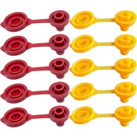 MEAJOO 5PCS Small Universal Can Vent Cap, Red Can Vent Cap Replacement Flexible Pour Nozzle Gasket Stopper Vent Cap Collar Caps, Compatible for Most of The Cans Old Style Water Gas Jug (Yellow & Red)