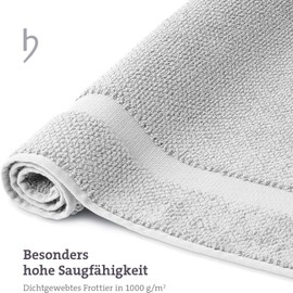 herzbach home Bath Mat 100% Cotton | Shower Mat | 1,000 g/m² | Absorbent | Washable (Silver Grey, 60 x 100 cm)