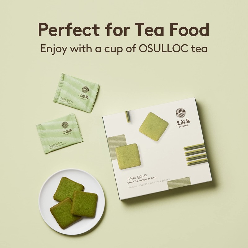 OSULLOC Langue de Chat Cookies (3.52oz, 100g) Korean Matcha Flavored