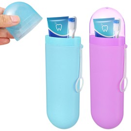 Xelsluthe 2 Packs Travel Toothbrush Case, Portable Toothbrush Holder with Ventilation Hole, Toothbrush Travel Case for Travel, Camping, School, Business Trip, Home, Blue and Purple