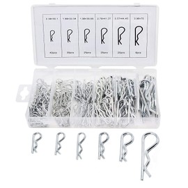 Pack of 150 Hitch Pin Clips R Type Cotter Pins, Each Box Contains 6 Different Sizes, Transparent Plastic Box Packaging Hair Clip Fastener Pin Assortment Kit for Tug Light Truck Lawn Mower