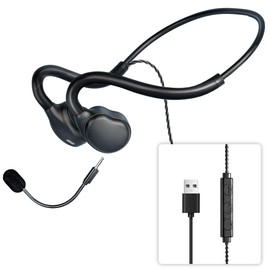 Wired Headphones with Mic(Dual) Open Ear Headphones Air Conduction USB Headset Call Noise Reduction Premium Stereo Sound 0.88Oz Ultra-Light Design Perfect for PC Laptop-Black