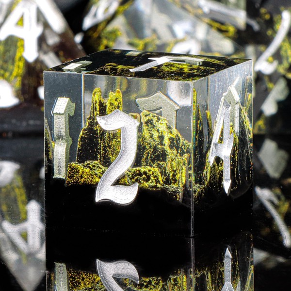 KERWELLSI Resin Nature Mountain Forest DND Dice Set D&D with