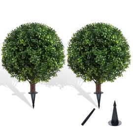 Chillchard Two Artificial Boxwood Topiary Ball Bush UV Resistant for Outdoor with Spike, Weatherproof Faux Topiary Ball Tree for Outside, Round Boxwood Fake Shrub for Entryway Front Porch Decor