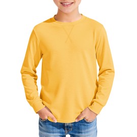 Haloumoning Kids Boys T Shirts Casual Long Sleeve Crewneck Loose Fit Fall Basic Tees 5-14 Years Yellow