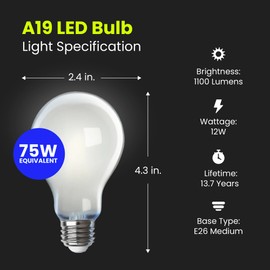 Feit Electric A19 LED Light Bulb, 75W Equivalent, 2700K Soft White, Dimmable, 1100 Lumens, 12W, E26 Base, 90+ CRI, General Purpose LED Light Bulbs, 17,000-Hour Lifetime, A1975/927CA/FIL/4/GB, 4 Pack