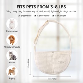 Small Dog Sling Carrier,Dog Slings for Small Dogs,Hand Free Cat Sling with Adjustable Strap for Outdoor Traveling Subway (White, Canvas)