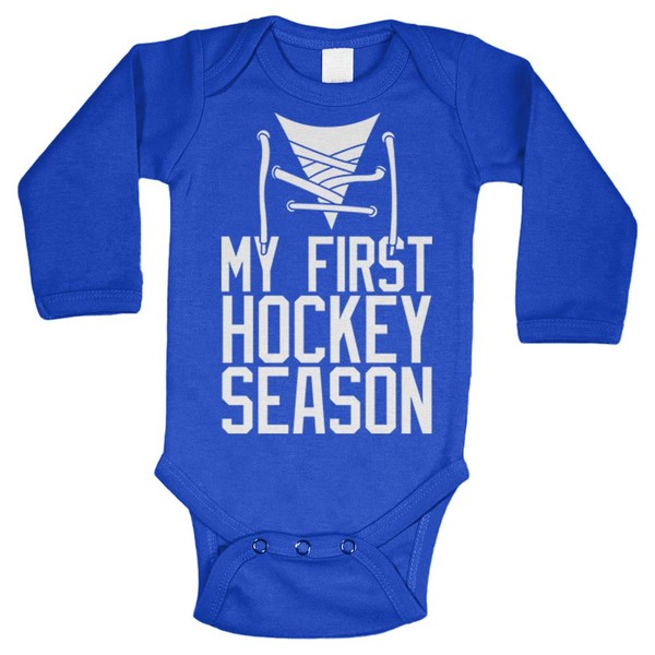 Tcombo My First Hockey Season - Body Deportivo para Aficionados, Royal Blue - Long Sleeve, Recién Nacido