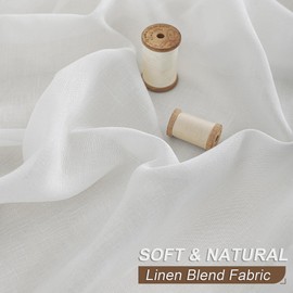 White Linen Sheer Extra Wide Curtains 144 Inches Long 100 Inch Width for Living Dining Room Privacy Light Filtering Back Tab Curtain Drape 144 Inch Length for Sliding Door Bedroom(1 Panel, W100xL144)