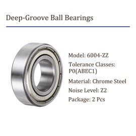 Kozelo 2pcs 6004-ZZ Deep Groove Ball Bearings - [20mm Bore x 42mm OD x 12mm Thick] Double Shielded P0 Bearing for Power Tools Use, Chrome Steel, Z2