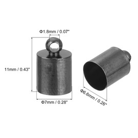 uxcell 50 Piezas de Tapas de Extremo de Cordón de Cuero, 7mm de Diámetro Exterior, Terminadores de Barril de Columna para Hacer Pulseras de Cuero Y Borlas, Negro Metálico