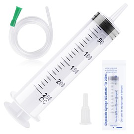 Parastar 250ml Large Syringes,Syringe with 1m Tube Reusable,Plastic Ssyringe with Cap,Large Capacity Syringes Individual Sealed for Laboratory, Industry, Garden, Pet Feeding 150/250/350/550ml