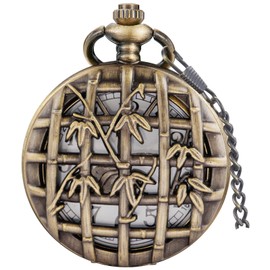 Tiong Bronze Hollow Bamboo Leaves Design Men's Pocket Watch Arabic Numerals Quartz Pocket Watches with Chain for Men Women 51 Bronze Classic, 51-Bronze, Classic