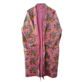 Pranipat Handicrafts Ethnic Women Jacket Kantha Evening Wear Lightweight Jacket Front Open Midi Cotton Hippie Christmas Wear (US, Alpha, One Size, Baby Pink)