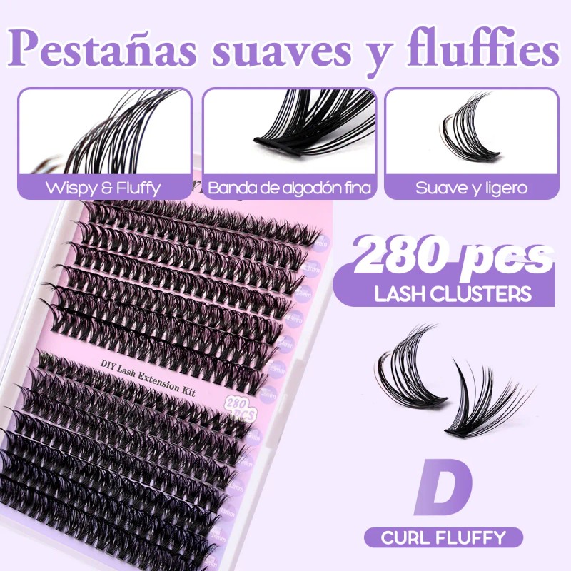 Pestañas Extensions Kit 280 Piezas 5060d Curvación D 9-16 Mm