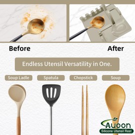 AUOON Spoon Holder for Stove - Silicone Spoon and Lid Rest with Drip Pad Kitchen Utensil Rest for Spoons, Ladles, Spatulas, Tongs & More (Milk Shake, Large)