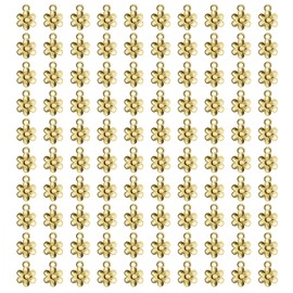 PPhtony Small Flower Charms Metal Vintage Pendant Charm Bead for Bracelet Earring Necklace Keychain Jewelry Making Cards Tags Crafting Supplies, 100PCS (Gold)