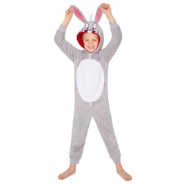 LOONEY TUNES Fleece Onesie for Kids Bugs Bunny Hooded Onesie for Kids Teenagers 7-15 Years Taz Kids PJs Loungewear (Grey Bugs Bunny, 13-14 Years)