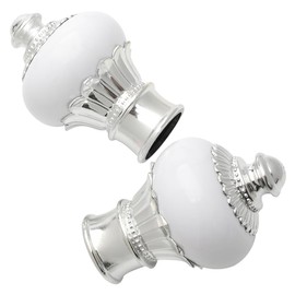 GORGECRAFT 3.9" x 2.6" 2Pcs Curtain Rod Single Drapery Rod Finials Replacement White Petals Head End Decorative Head Caps Capped for Decorative Single Window Rods Fit for 28mm Outer Dia Rod(White)