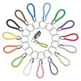 VGECEE Pack of 15 Braided Leather Key Chains Multicoloured Women's Key Ring Leather Braided Pendant Key Chain with Key Ring for Car Motorcycle and Home