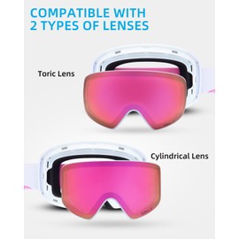 JetBlaze ski goggles men women OTG ski goggles with interchangeable lenses for glasses wearers snow goggles anti-fog snowboard goggles ski goggles for skiing compatible helmet cylindrical pink lens