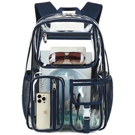 Cusangel Clear Blue Backpack for School, Heavy Duty Backpack for Men,transparent BookBag,16inch TPU Large Capacity See Through plastic bag for Sport Events,Travel,Work
