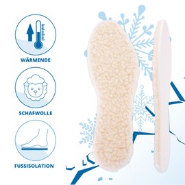 SULPO Winter Insoles - Natural Sheep's Wool Top - Latex Foam Bottom - Warm, Durable, Excellent Shock Absorption - Thermal Insoles for Autumn & Winter Shoes - Sizes 3-11 (2 Pairs)