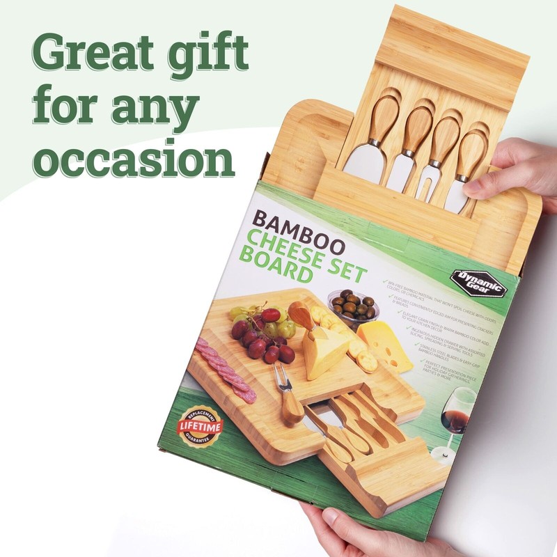 Dynamic Gear Charcuterie Board Gift Set, Bamboo Cheese Board With