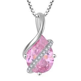 YL Teardrop Necklace 925 Sterling Silver Infinity Pendant 10x14 MM Created Pink Tourmaline Jewelry for Women