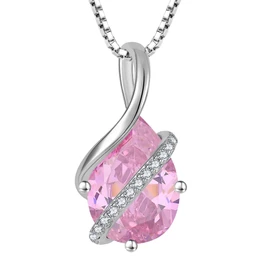 YL Teardrop Necklace 925 Sterling Silver Infinity Pendant 10x14 MM Created Pink Tourmaline Jewelry for Women