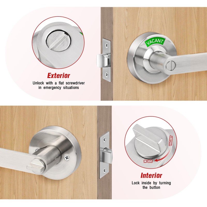 Aglehome Bathroom Indicator Privacy Door Lock, Vacant Occupied Lock, Large