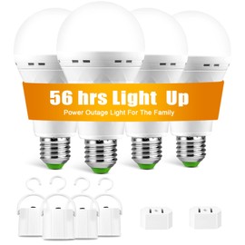 TFOI Rechargeable Emergency LED Light Bulbs, Light Up to 56 hrs, Battery Operated Light Bulb, Self-Charging Light Bulb 1500mAh Battery Backup Light Bulbs for Home Power Failure (E26 4 Pk Daylight)