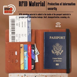 Aieino Reisepasshülle mit Gepäckanhänger, Reisebrieftasche, RFID-Blockierung, Boarding-Karte, Kreditkarte, Geldbeutel, Organizer, PU-Leder, Tasche, Reisepasshülle, Kofferetikett, für Männer und