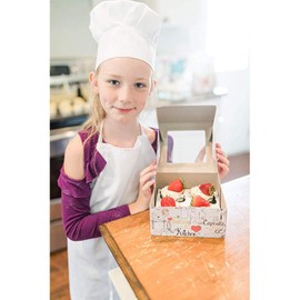 Kids Chef Outfit Apron Set Chef Hat Sleeves Aprons for Kids - Boys Girls Adjustable Kid Chef Costume Kitchen Cooking and Baking Wear (4-15 Years Old, White)