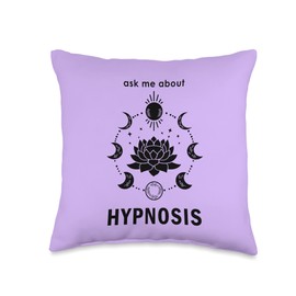 Moon Phase Lotus Hypnosis Hypnotist Ask Me About Hypnosis Spiritual Esoteric Meditation New Age Throw Pillow, 16x16, Multicolor