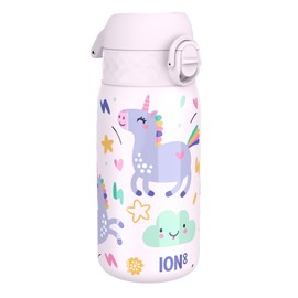ION8 Insulated Steel Water Bottle, 320 ml/11 oz, Leak Proof, Easy to Open, Secure Lock, Dishwasher Safe, Carry Handle, Flip Cover, Metal Water Bottle, Raised Print, Stainless Steel, Unicorns Design