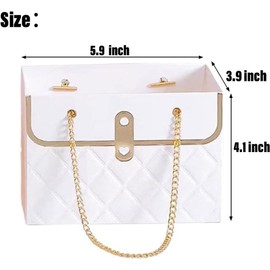 8PCS Flower Paper Gift Bag, Bouquet Storage Bucket Florist Handbag with Metal Chain, Gift Craft Wrap Bag for Wedding Party Valentine's Day Birthday Mother's Day Bridal Shower Gift Wrap Bags (White)