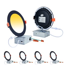 CycevSun Black Recessed Lights Canless 6 Inch Wafer Pot Exterior Soffit Lighting, Dimmable & 3000K 4000K 5000K Selectable, 12W, 120V, IC Wet Rated, ETL, 6 Pack