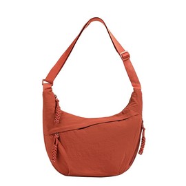 LOCCY Crescent Bag for Women, Nylon Crescent Crossbody Bags Half Moon Bag Dumpling Bag Hobo Shoulder Bag Multi Pockets with Adjustable Strap for Travel Shopping Work (Orange)
