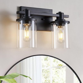 DADUL 2 Light Bathroom Vanity Light, Modern Matte Black Bathroom Lights Fixtures Over Mirror, Black Vanity Lights with Clear Glass Shade, Wall Scone Lighting for Bathroom, Living Room