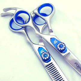 DreamCut Razor Shears and Thinning Shears set with Blue Accents and Removable Blue Finger Rests, 6inches