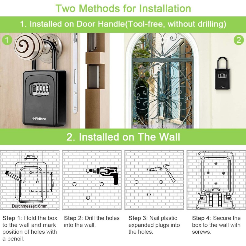 Philorn Key Lock Box with Shackle Portable Key Safe with