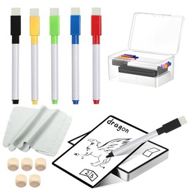 50pcs Multifunctional Tokens Dry Erase Index Cards with 1pc Storage Box 5 Pcs Dry Erase Markers 6pcs Blank Dice and 2pc Glasses Cleaning Cloth, Reusable Blank Playing Cards Dry Erase Tokens for Game