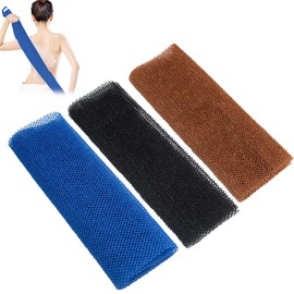 Hsyadazi 3 Stück Afrikanische Peeling-Netzschwämme (Braun/Schwarz/Blau) – Langer Badeschwamm (20x65 cm) für Körperpeeling & Hautpflege