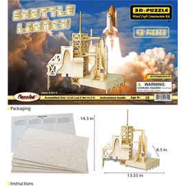 Puzzled 3D Puzzle Shuttle Launch Wood Craft Construction Model Kit Fun Unique & Educational DIY Wooden Toy Assemble Model Unfinished Crafting Hobby Puzzle to Build & Paint for Decoration 46 pcs Pack